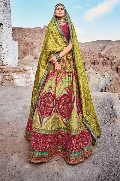 Royal Mehandi Bridal Lehenga Choli With Dupatta At Shubhkala Fashion