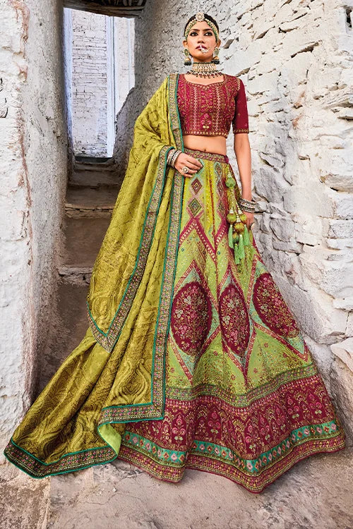 Royal Mehandi Bridal Lehenga Choli With Dupatta At Shubhkala Fashion