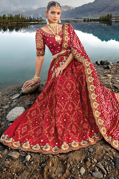 New Marriage Collection In Woven Bandhej Satin Silk Saree With Heavy Designer Blouse