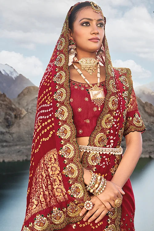 New Marriage Collection In Woven Bandhej Satin Silk Saree With Heavy Designer Blouse