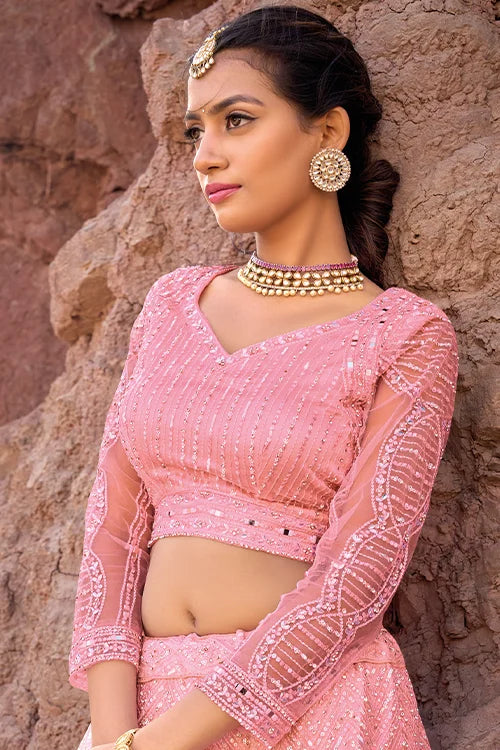 Sequins Pure Net Heavy Bridal Lehenga Choli With Dupatta At Shubhkala Fashion