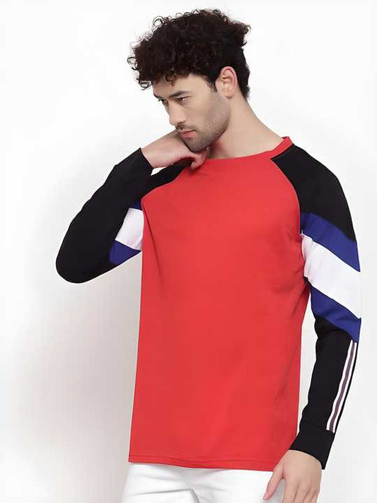 Cotton Color Block Full Sleeves Mens Round Neck T-Shirt