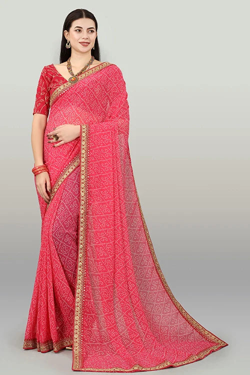 Buy Bollywood Designer Pink Bandhani Saree Online