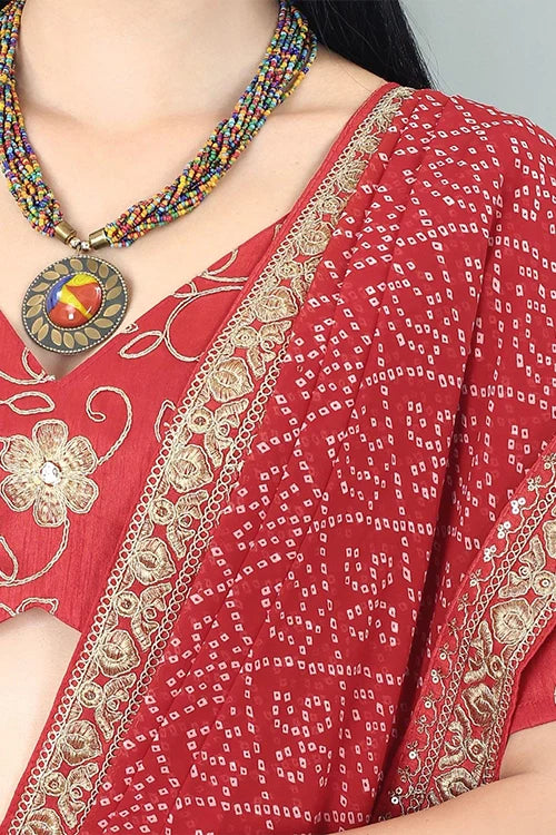 Bollywood Bandhani Georgette Saree with Embroidery Work