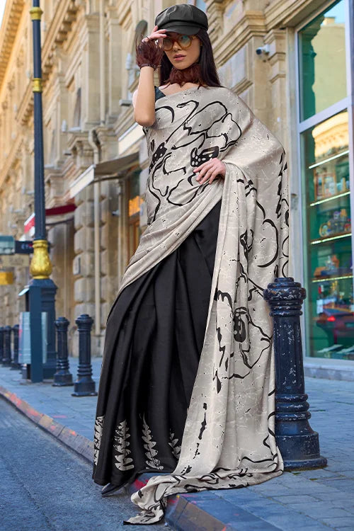 Antique Satin Silk Printed Saree with Blouse Online