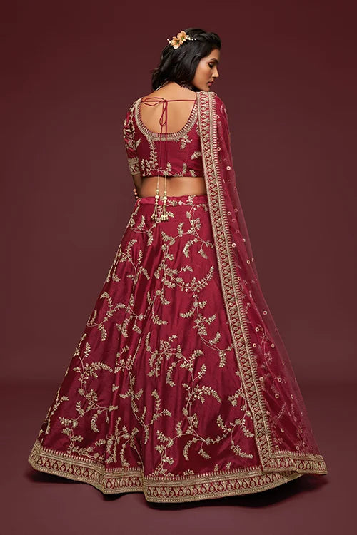 Art Silk Thread Embroidery Lehenga Choli with Dupatta