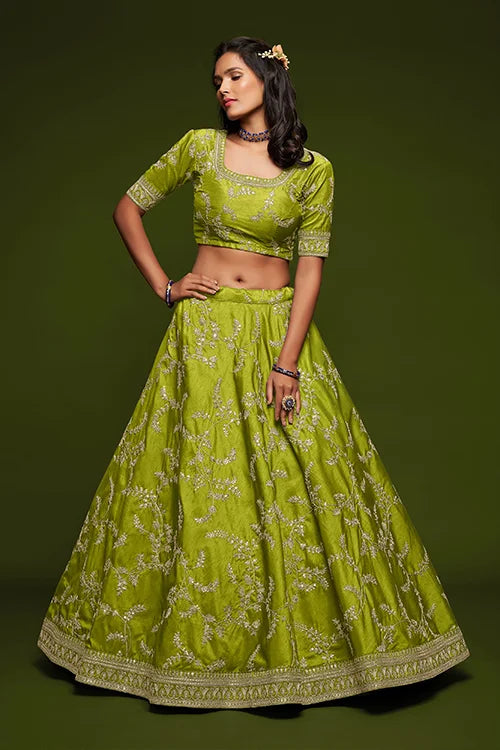 Art Silk Embroidery Lehenga Choli With Neon Dupatta