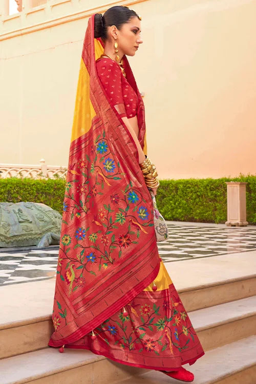Amazing Yellow Zari Weaving Silk Saree with Blouse