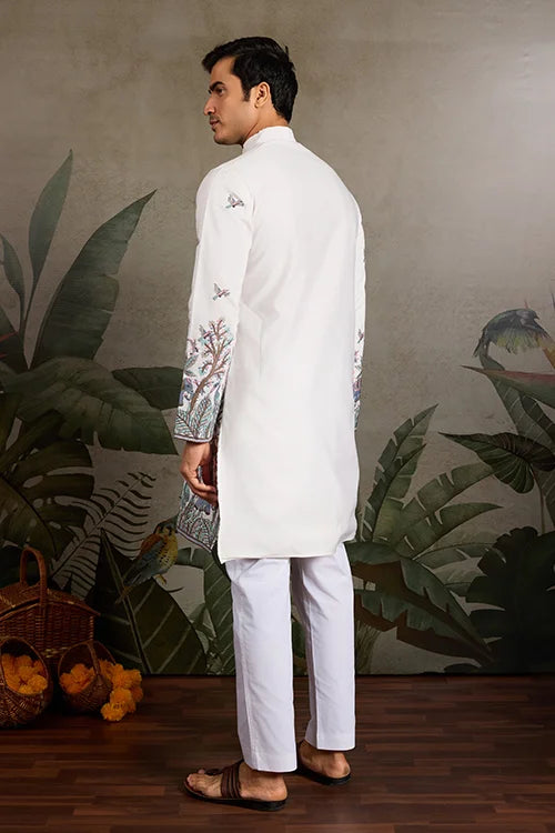 White Embroidered Work Kurta for Groom Wedding Look