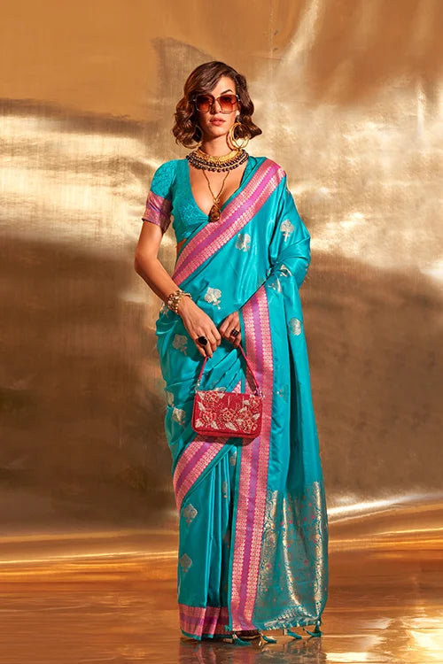 Banarasi Satin Silk Saree with Zari Weaving Border