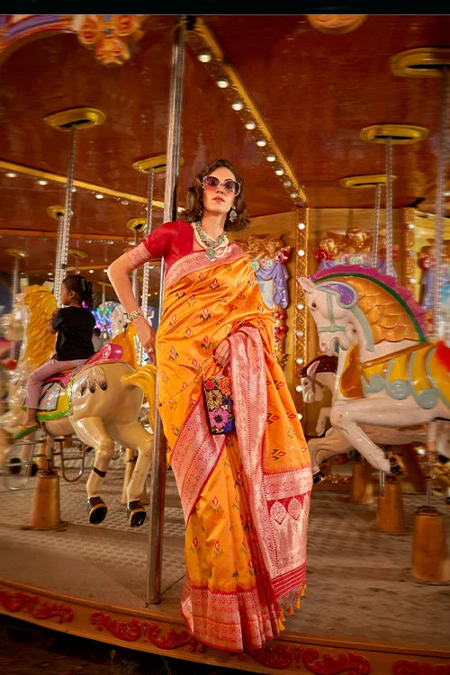 Party Wear Banarasi Silk Saree with Unstitched Blouse