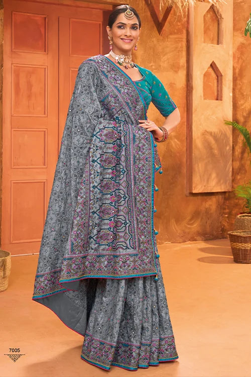 Bandhani Silk Mirror Work Saree with Blouse Piece