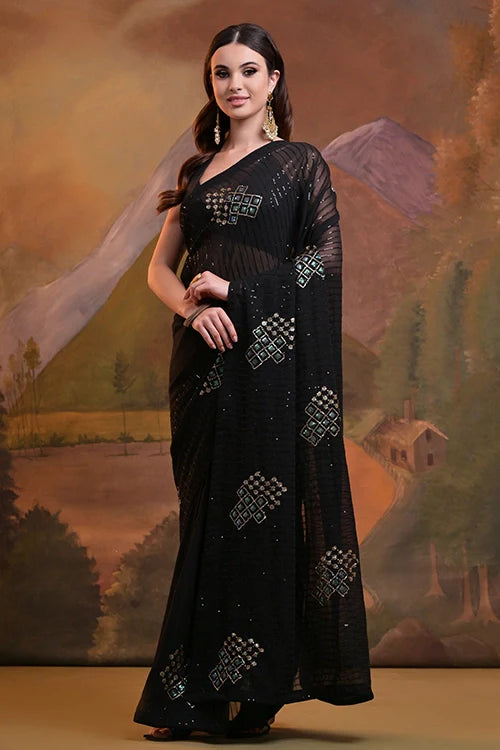 Beautiful Black Georgette Saree with Lace Border