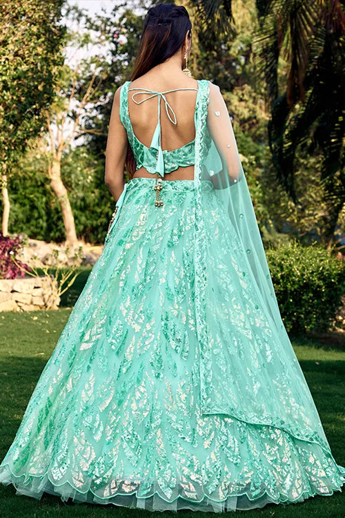 Stunning Blue Soft Net Lehenga Choli with Embroidery