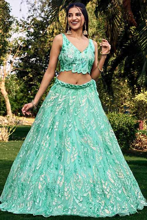 Stunning Blue Soft Net Lehenga Choli with Embroidery