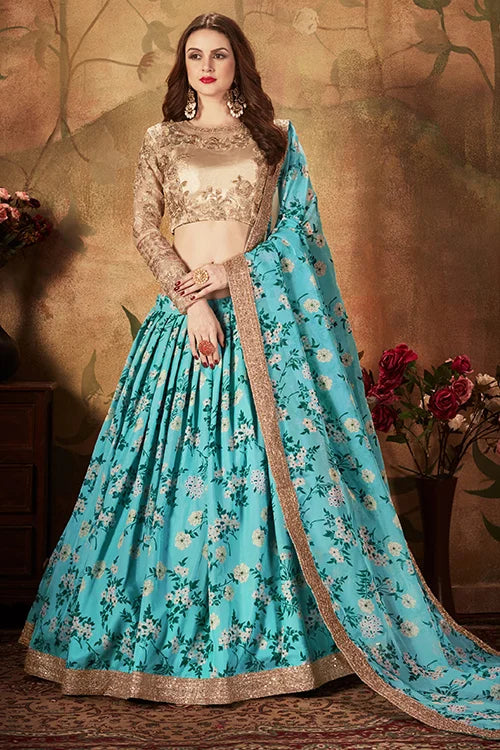 Sky Blue & Beige Lehenga Choli for Wedding | ShubhKala