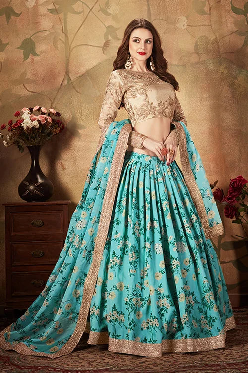 Sky Blue & Beige Lehenga Choli for Wedding | ShubhKala