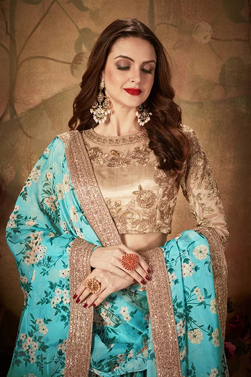 Sky Blue & Beige Lehenga Choli for Wedding | ShubhKala