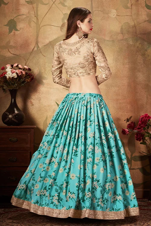 Sky Blue & Beige Lehenga Choli for Wedding | ShubhKala