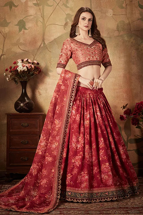 Maroon Peach Wedding Lehenga Choli – Elegant Bridal Wear