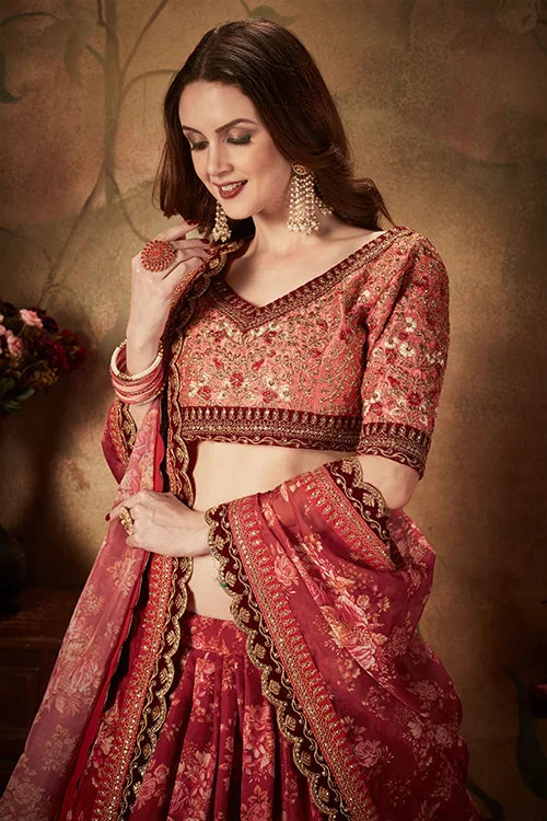 Maroon Peach Wedding Lehenga Choli – Elegant Bridal Wear