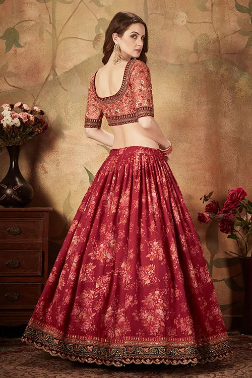 Maroon Peach Wedding Lehenga Choli – Elegant Bridal Wear