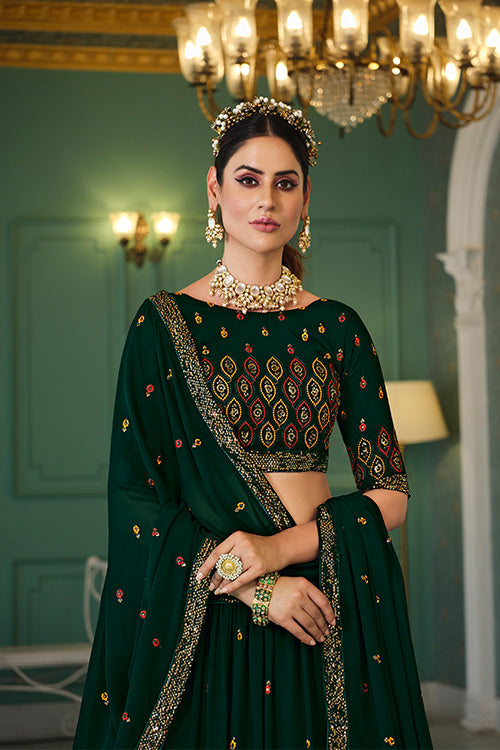 Exclusive Green Color Thread With Sequins Embroidered Work Lehenga Choli