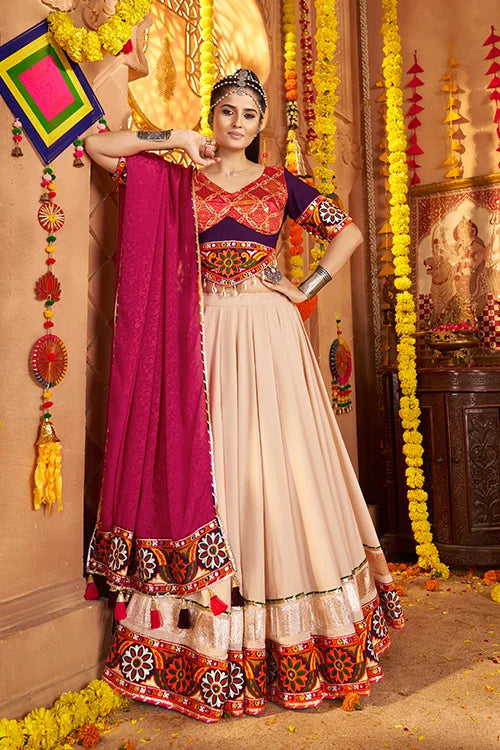Designer Beige Ready to Wear Chaniya Choli for Navratri