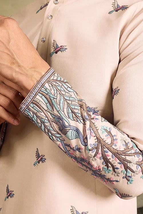 Beige Embroidered Work Beautiful Kurta for Men