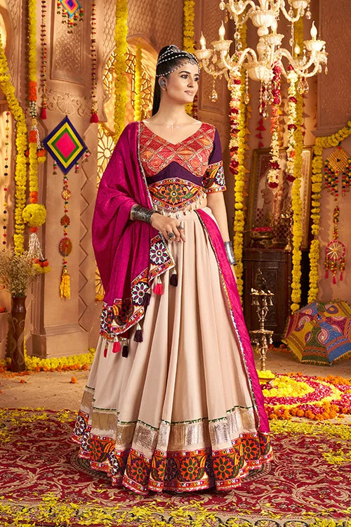 Designer Beige Ready to Wear Chaniya Choli for Navratri