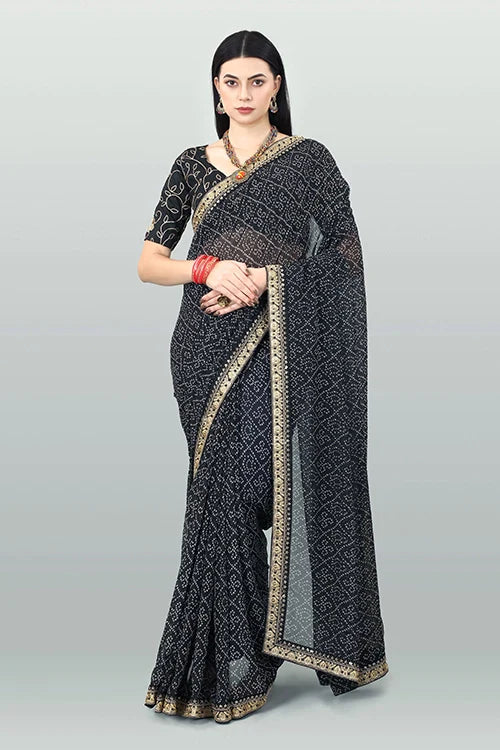 Black Georgette Bandhani Saree with Designer Blouse