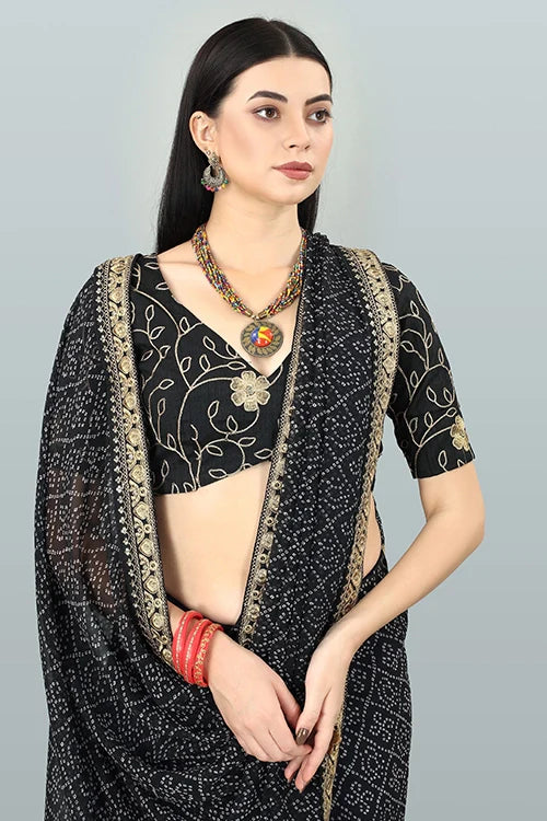 Black Georgette Bandhani Saree with Designer Blouse