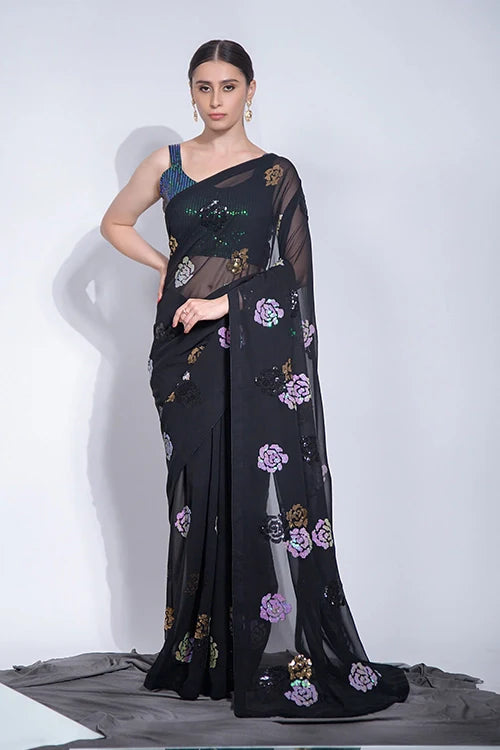 Black Heavy Georgette Bollywood Saree with Sequin Work
