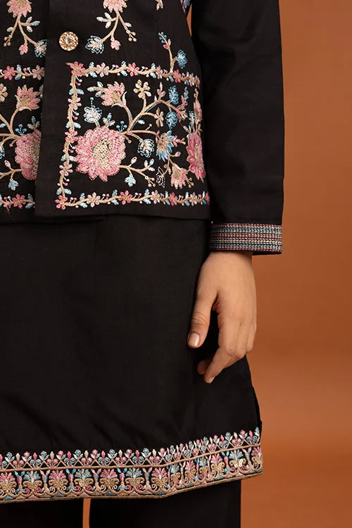 Royal Black Color Koti Kurta Pajama for Little Boys