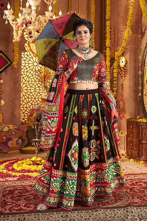 Navratri Special Black Cotton Ghagra Choli for Girls