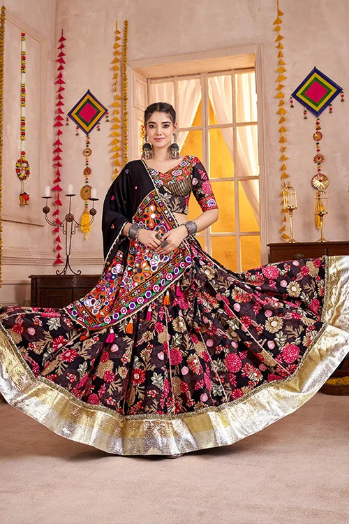 Premium Black Cotton Printed Navratri Chaniya Choli