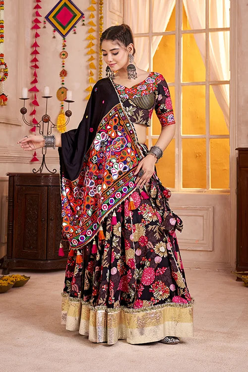 Premium Black Cotton Printed Navratri Chaniya Choli