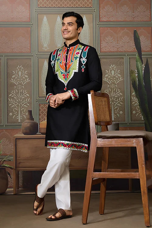Black Trending Designer Festival Wear Men’s Kurta