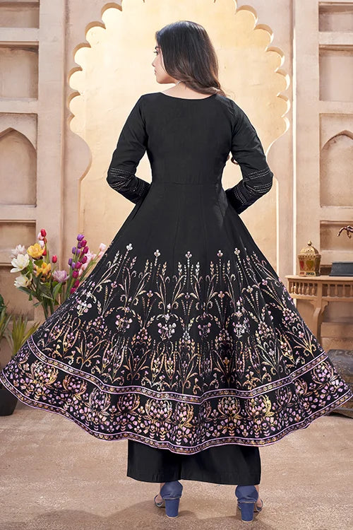 Black Multi Color Foil Work Wedding Salwar Suit