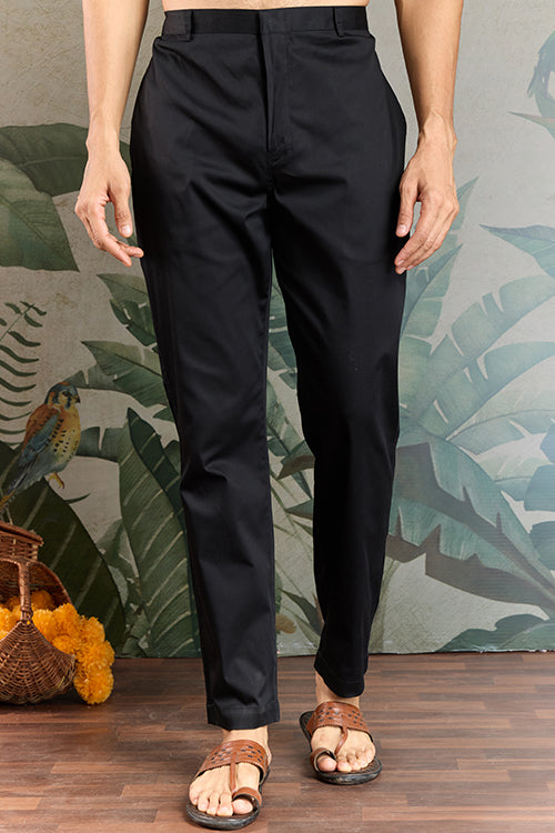 Traditional Black Color Embroidered Kurta Pajama Set For Men