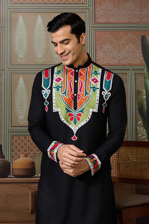 Black Trending Designer Festival Wear Men’s Kurta