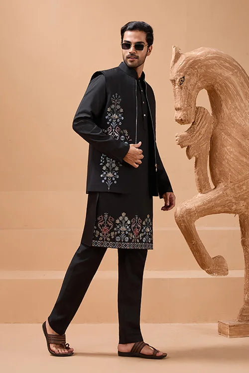 Premium Black Color Special Koti Kurta Set for Mens Wear