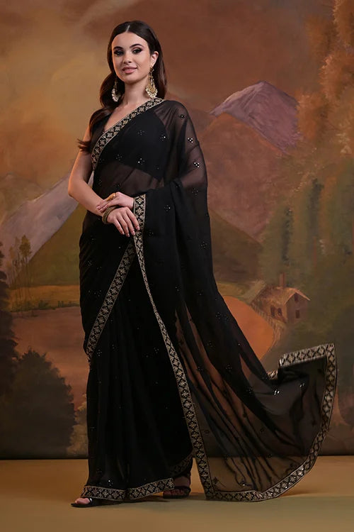 Heavy Georgette Saree with Embroidery Sequence Lace