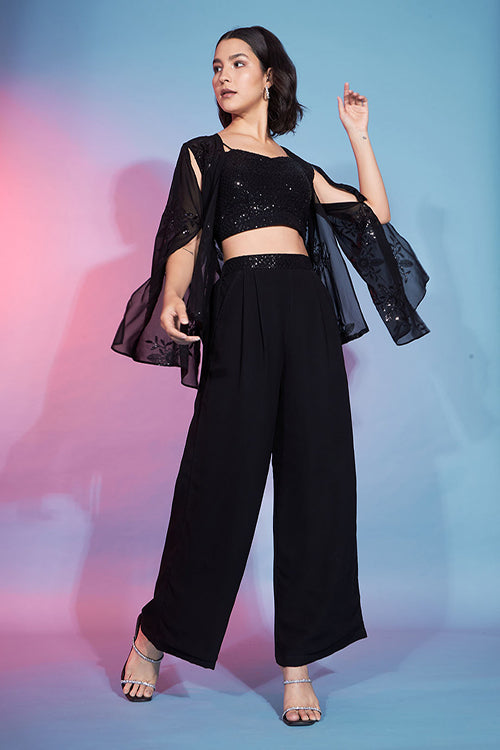 Elegant & Stylish Black Georgette Sequins Co-Ords