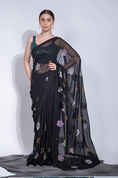 Black Heavy Georgette Bollywood Saree with Sequin Work