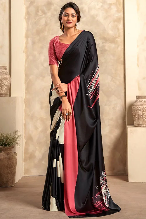 Jasmin Satin Crape Printed Saree With Blouse At Shubhkala