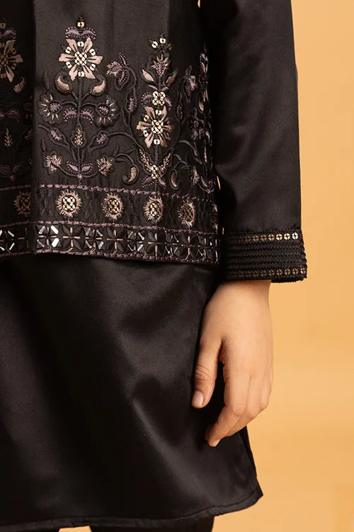 Traditional Black Mirror Work Koti Kurta Set for Boys
