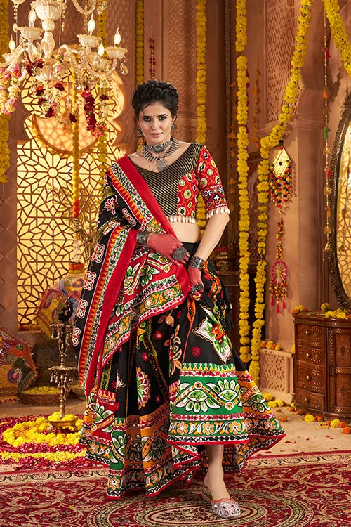 Navratri Special Black Cotton Ghagra Choli for Girls