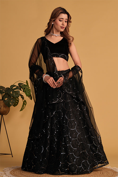 Black Organza Embroidered Party Wear Lehenga Choli
