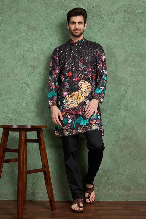 Classy Black Comfortable Kurta Clothes for Men